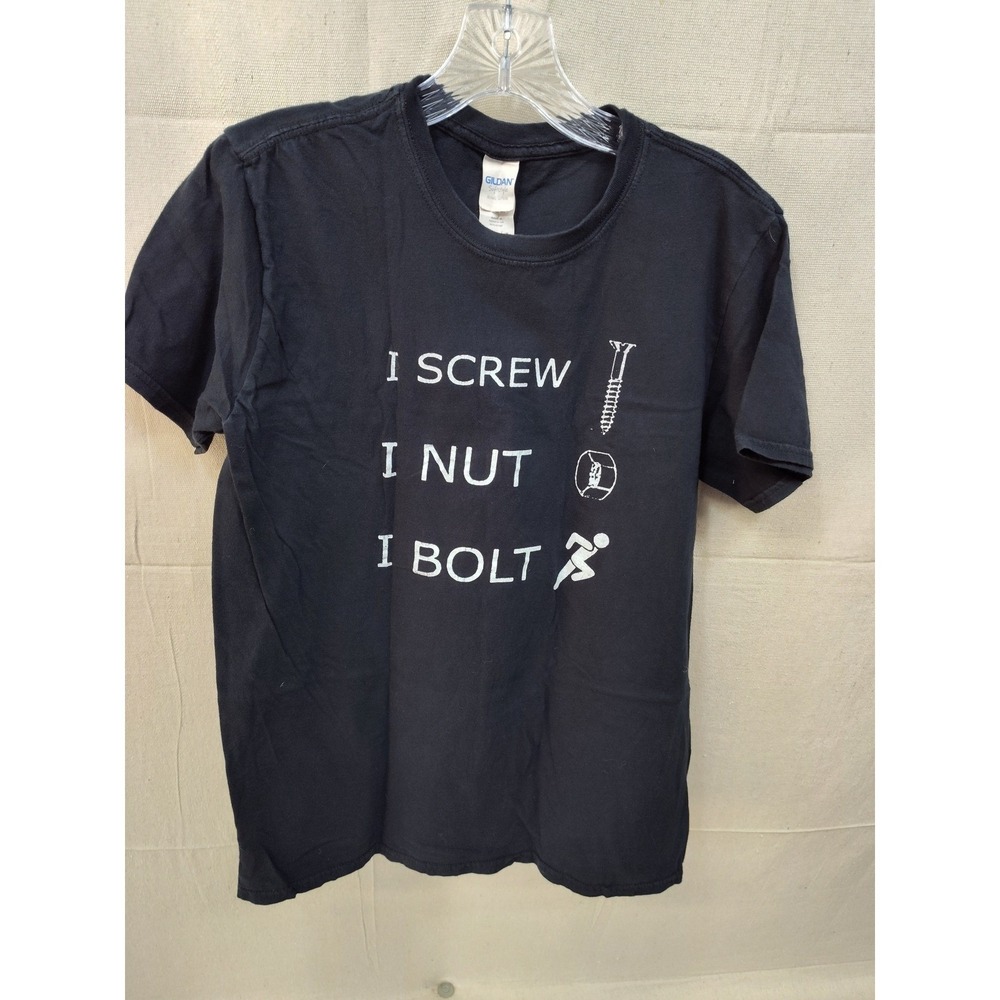 Gildan Softstyle I Screw I Nut I Bolt Funny Graphic T-Shirt Black Mens Medium
